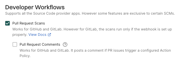 Configure PR scans for selected projects