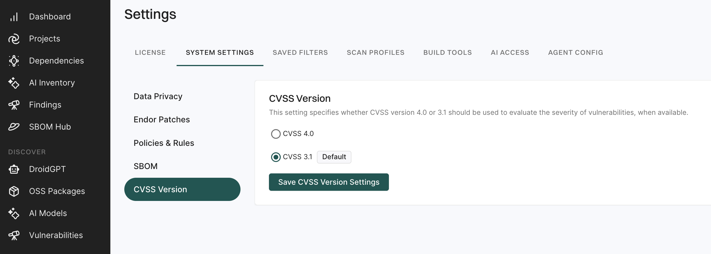 CVSS settings