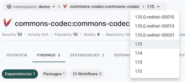 Dependency version
