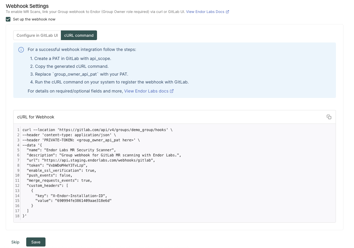 GitLab App MR scan setup curl