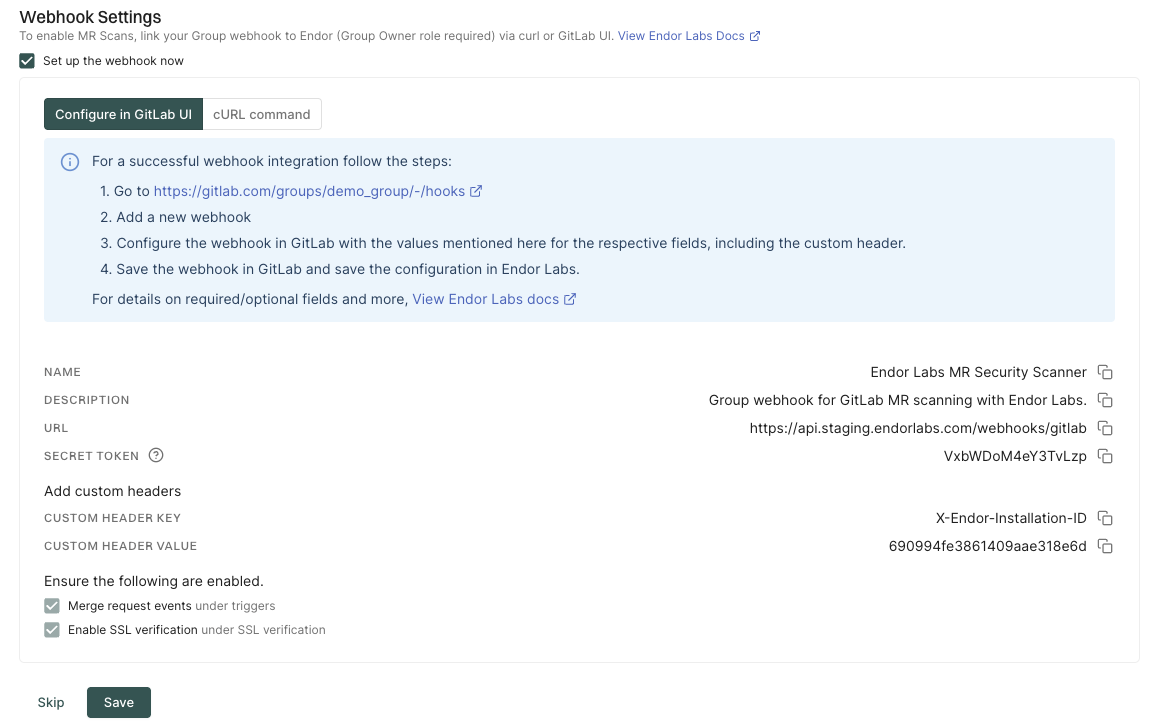 GitLab App MR scan setup webhook