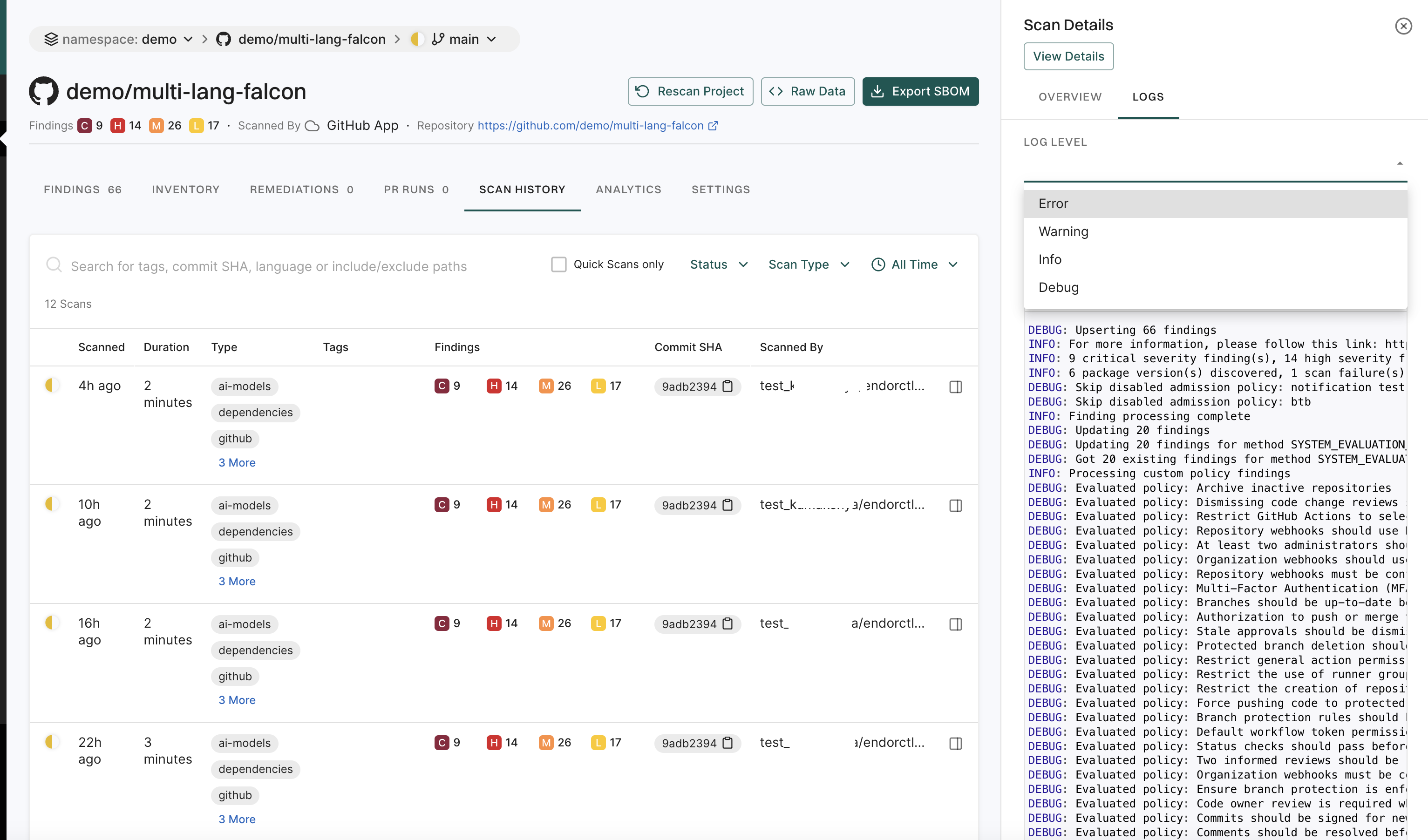 scan history logs