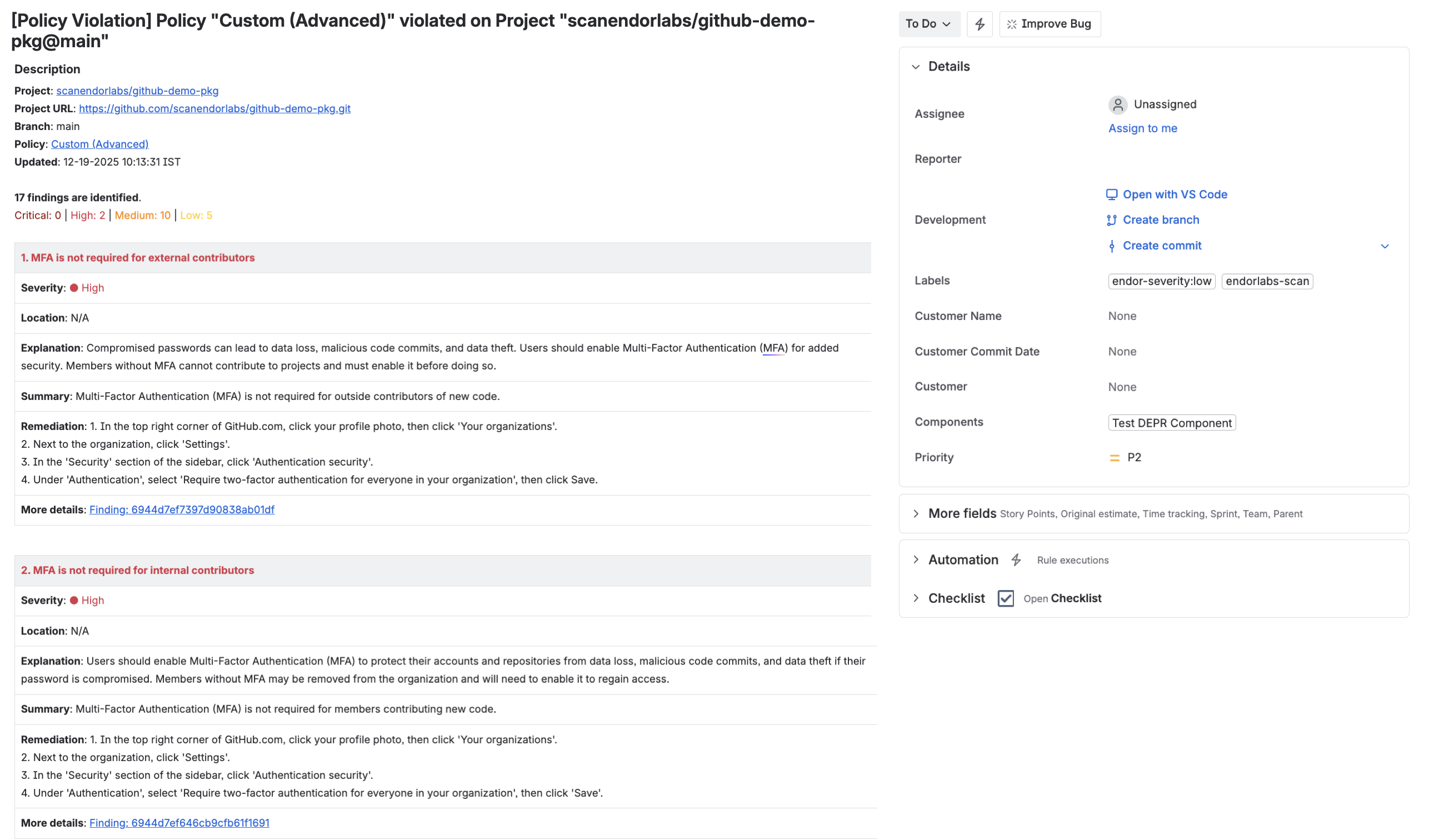 Team managed project components