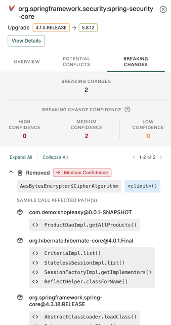 View breaking changes introduced by upgrade