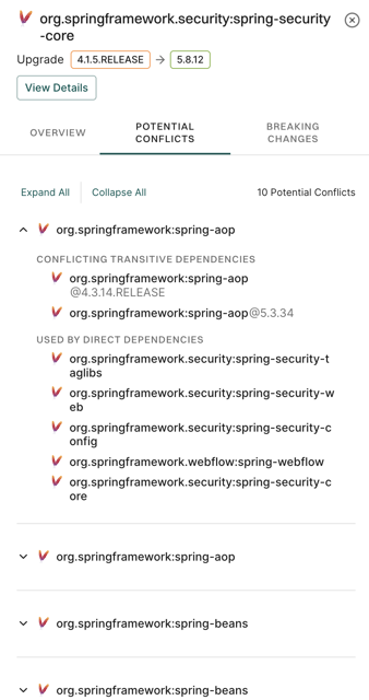 View upgrade’s potential conflicts